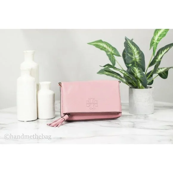 NEW Tory Burch Thea Pink Mini Leather Foldover Crossbody Bag Clutch Handbag NEW - Picture 3 of 7